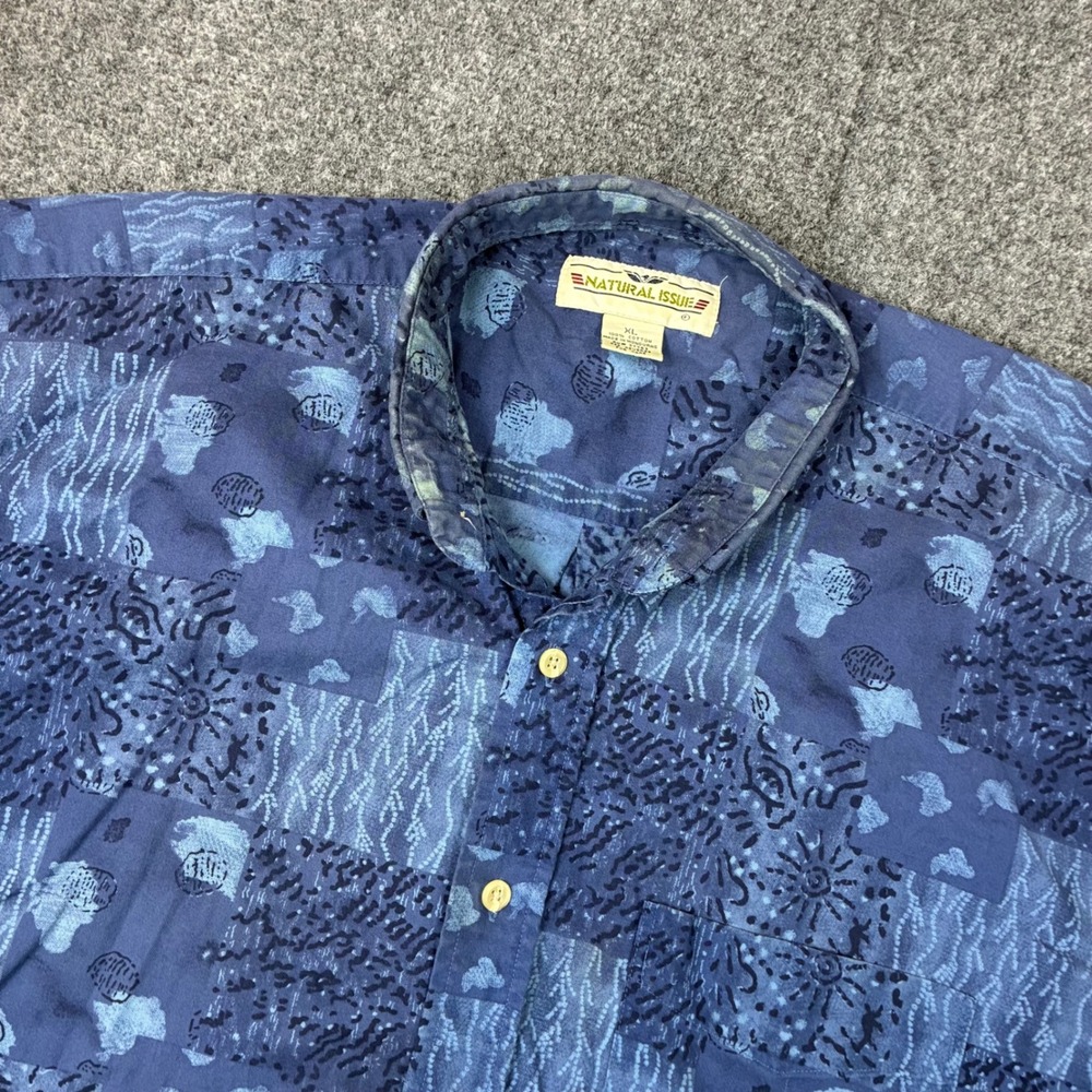Vintage 90s Natural Issue Mens Size XL Geometric Print Cotton Short Sleeve Shirt